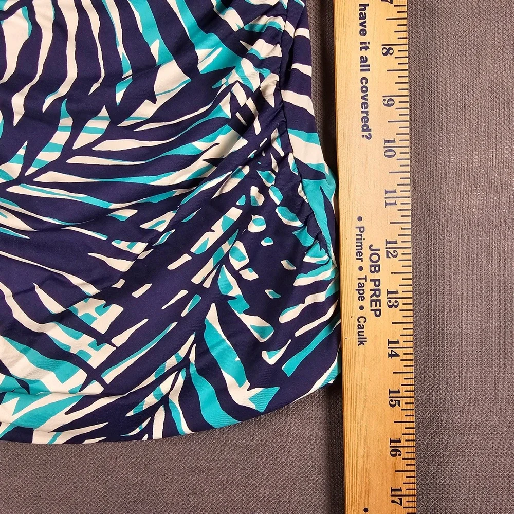 Anne Cole Navy Turquoise Palm Leaf Bandeau Tankini Swim Top‎ Twist Front Ruched